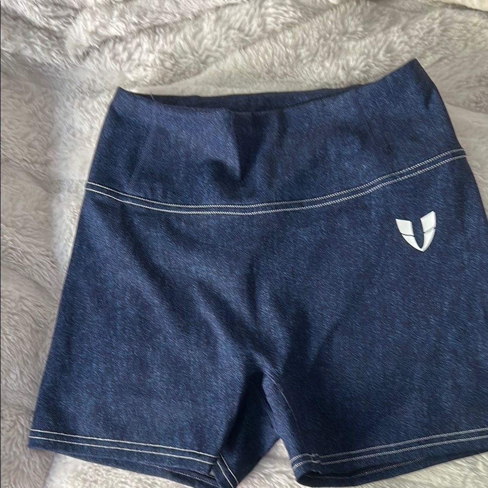 Women's Athletic Denim Shorts - Blue - Picture 2 of 4